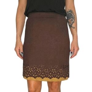 Lapis Faux Suede Trim Scalloped Skirt Brown Medium